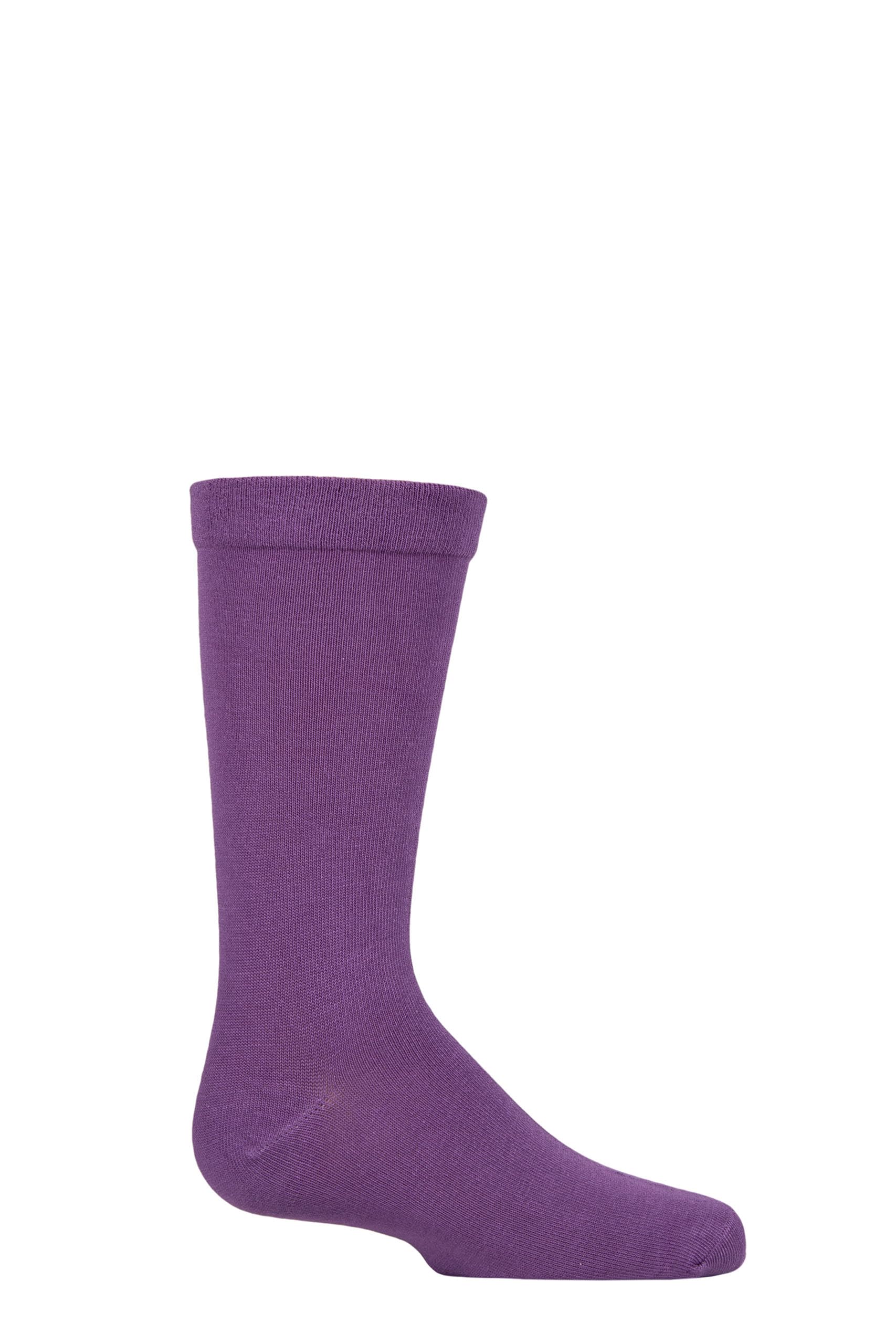 SockShop Kids’ Bamboo Socks with Comfort Cuff and Hand Linked Toes, Plain Bright Solid Striped Colours, Soft and Breathable, 1 Pair Pack Purple 4-5.5