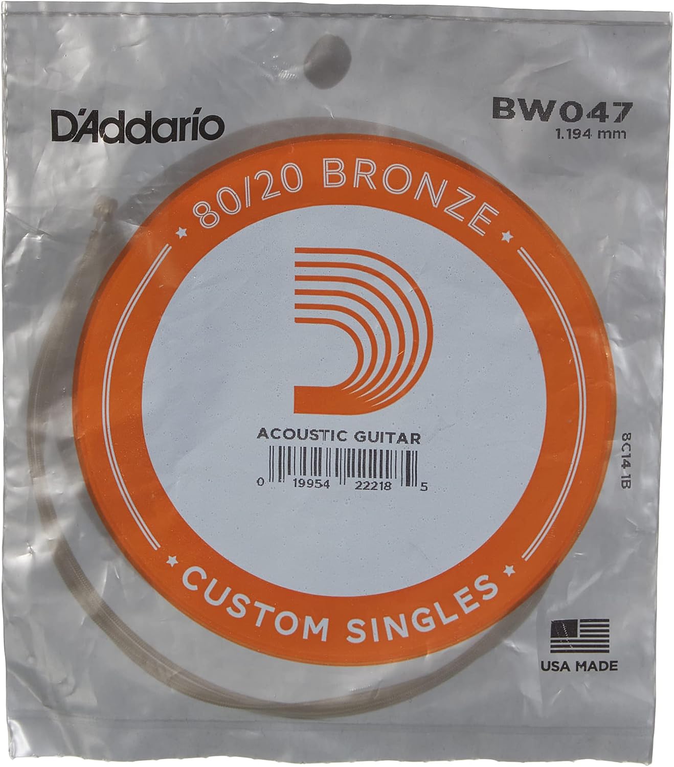 Daddario Bw047 Akustik Tek Tel, 80/20 Bronze Wound, 047, (Mi) Pak