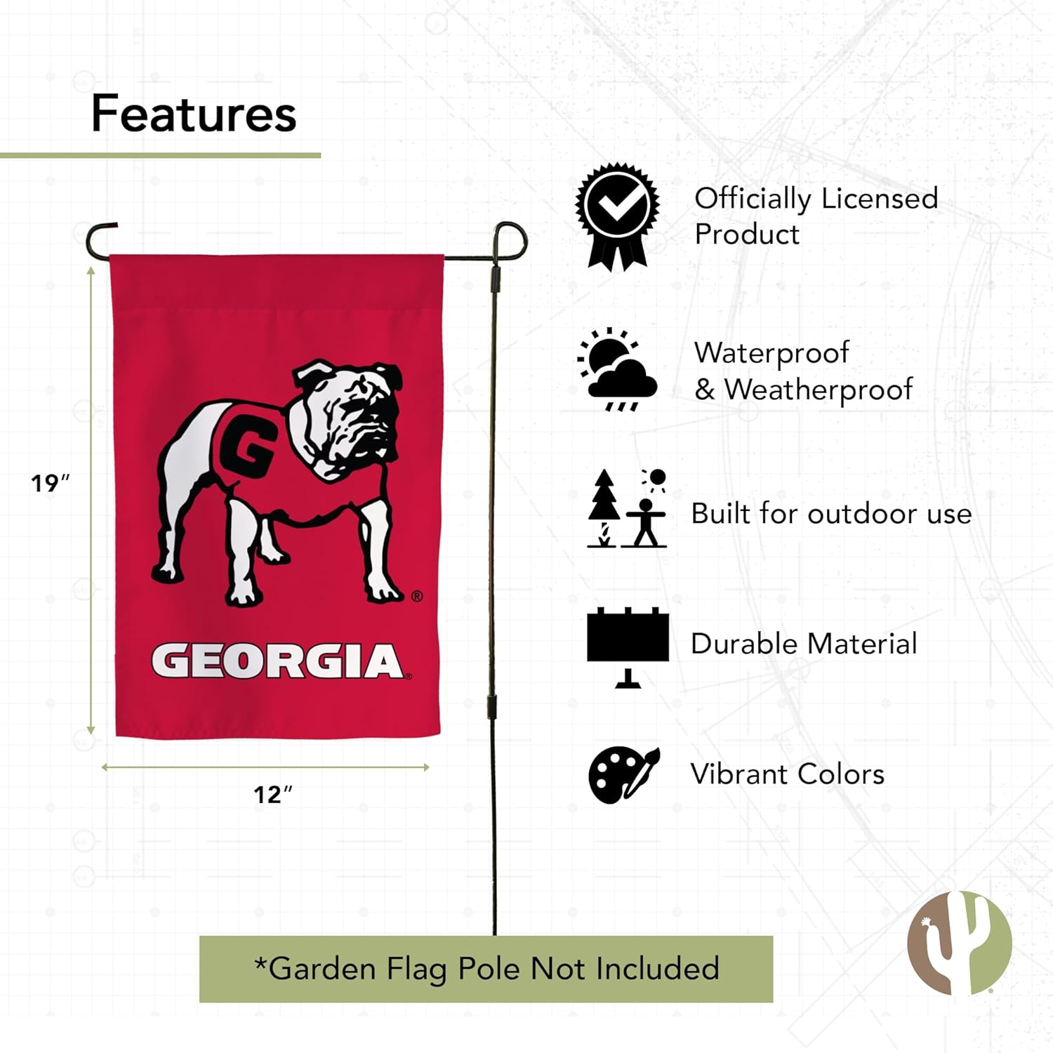 Desert Cactus University of Georgia UG Garden Flag – 19 x 12 inch Georgia Bulldogs Banner, For Outdoor Display and Events (Design P) - Image 5