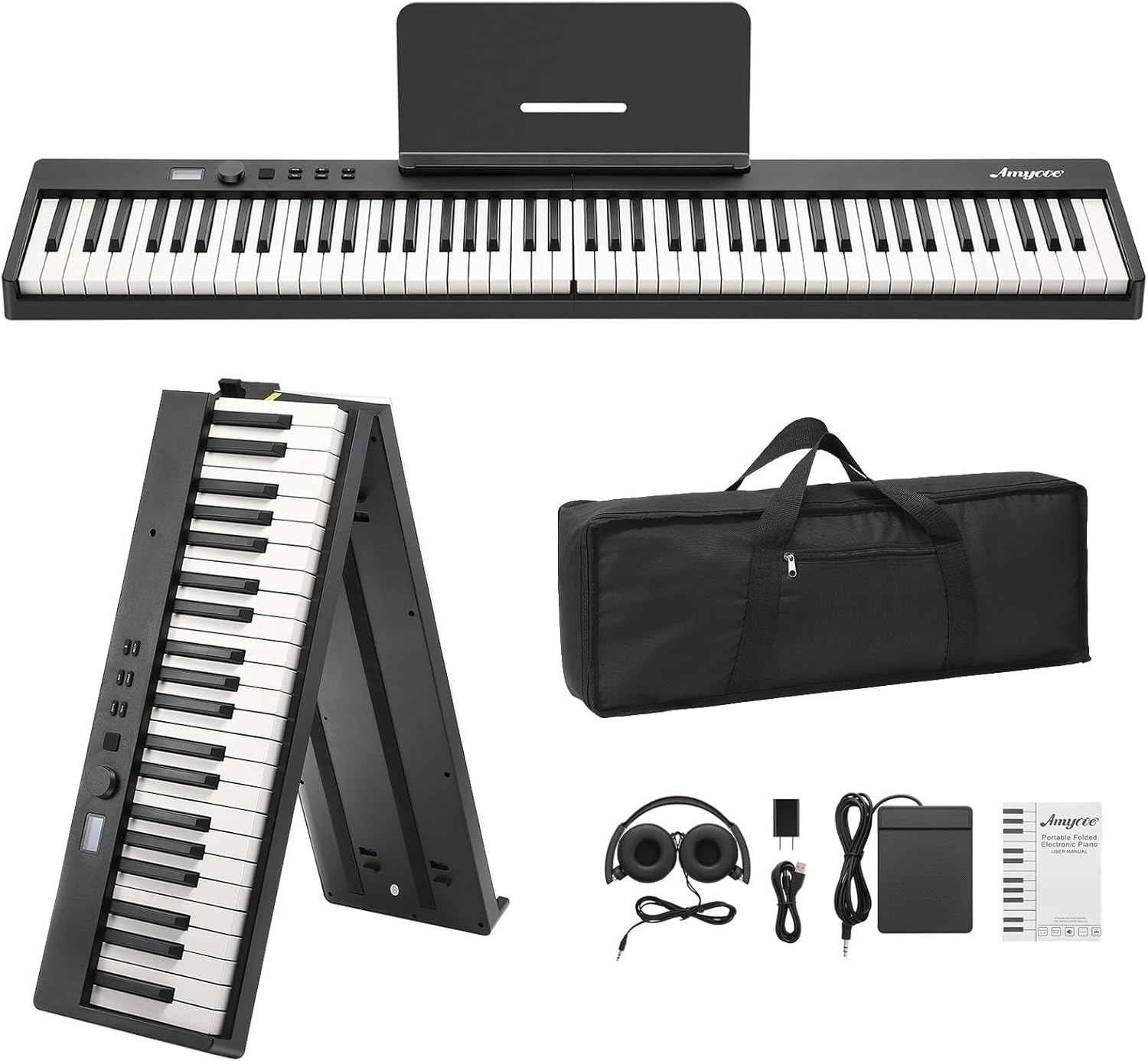 Garvee 88 Key Full-Size Semi-Weighted Electronic Keyboard Piano, Portable Folding Design with Headphones, Sustain Pedal, Power Adapter & Travel Case - Perfect for Beginners and Adult Players