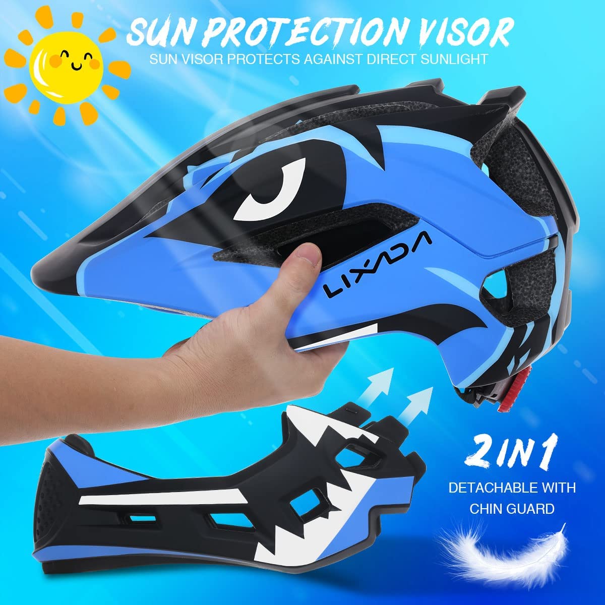 Lixada Casco para niños, casco de bicicleta para niños, casco integrado con protector de barbilla extraíble, casco de protección para deportes infantiles, para ciclismo, skateboarding, patinaje sobre