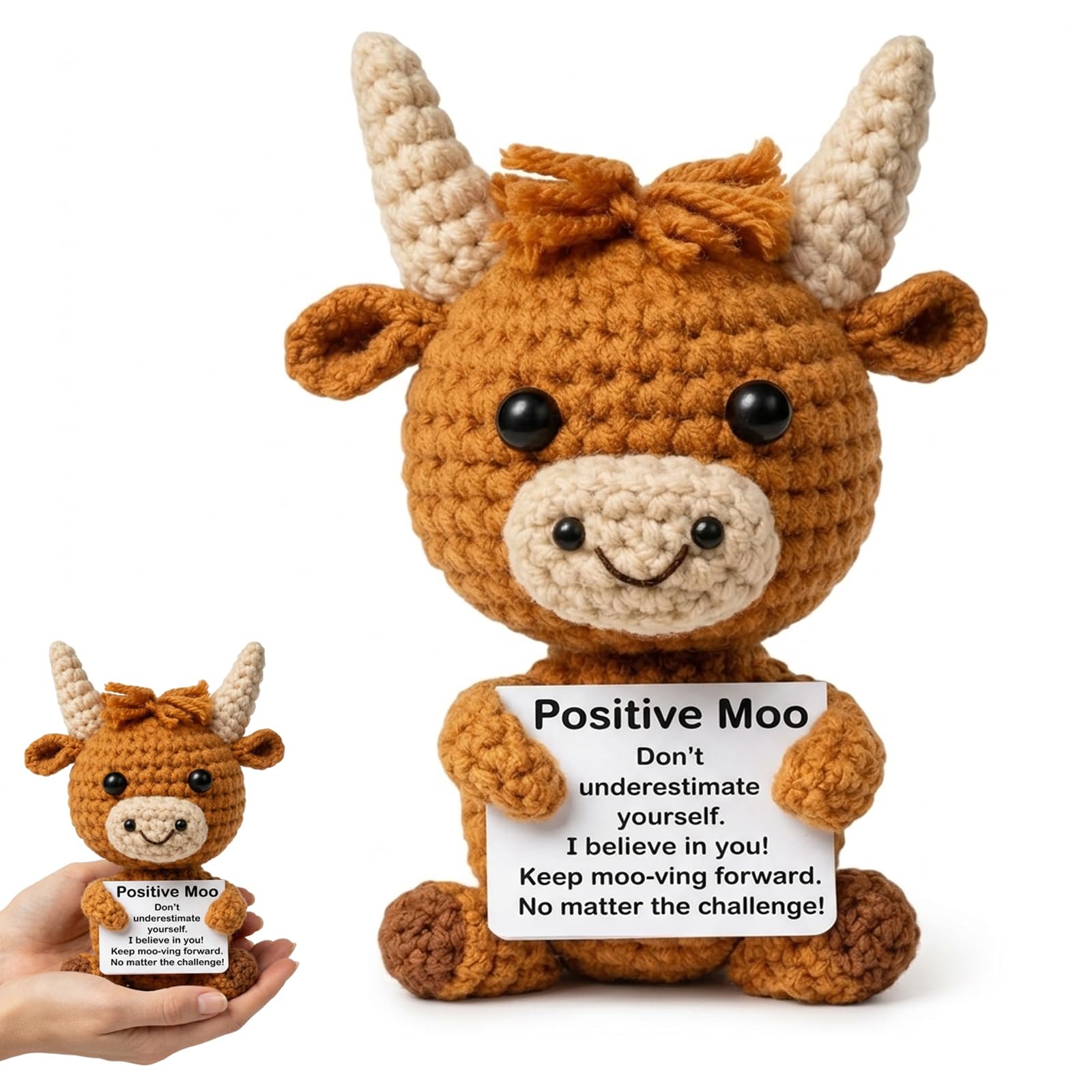 positive crochet animals,Highland Cow Crochet Kit for Desk Decoration and Emotional Support, Handmade Crochet Animals for Office Workers and Students, Crochet Positive Animals for Gift Giving.