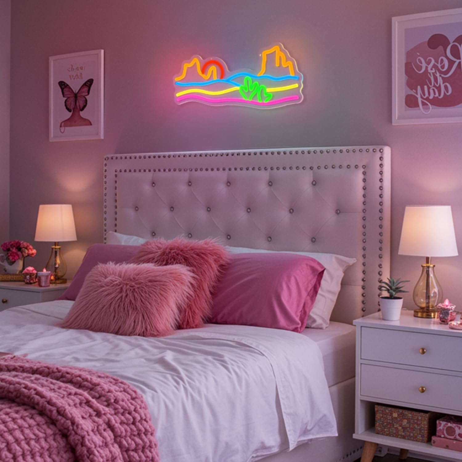 Mountain and Sunset Neon Sign,﻿Neon Signs for Wall Decor,Sunset Lamp for Bedroom,Cactus Scenery Led Sign,Sunset Neon Lights for Bedroom,Living Room,Wall Decor,USB Powered with Dimmable Switch