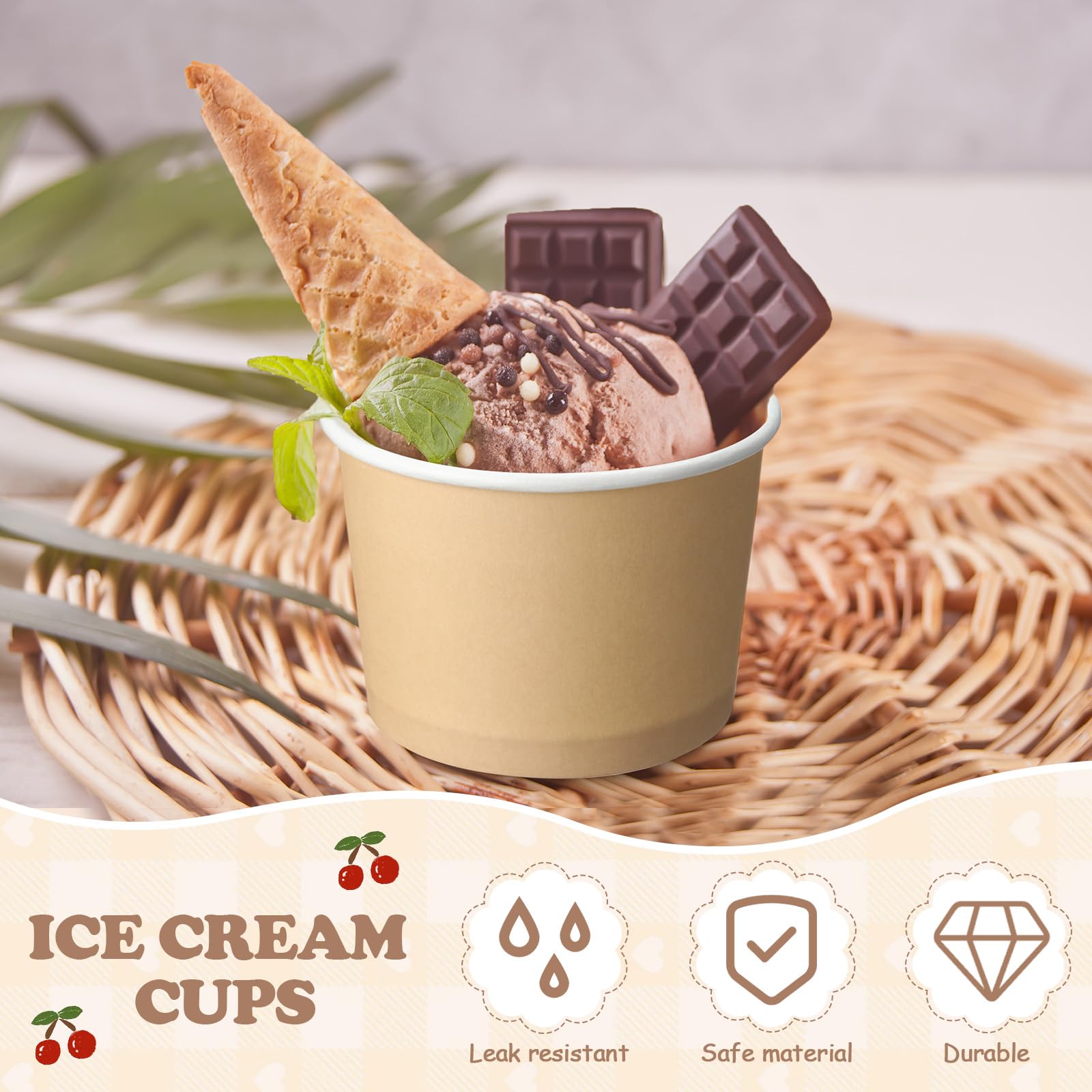 Honeydak Paquete de 200 vasos de helado de papel kraft para fiestas, vasos pequeños de helado, vasos de papel desechables para postres, aperitivos, yogur, suministros para bodas, fiestas de cumpleaños