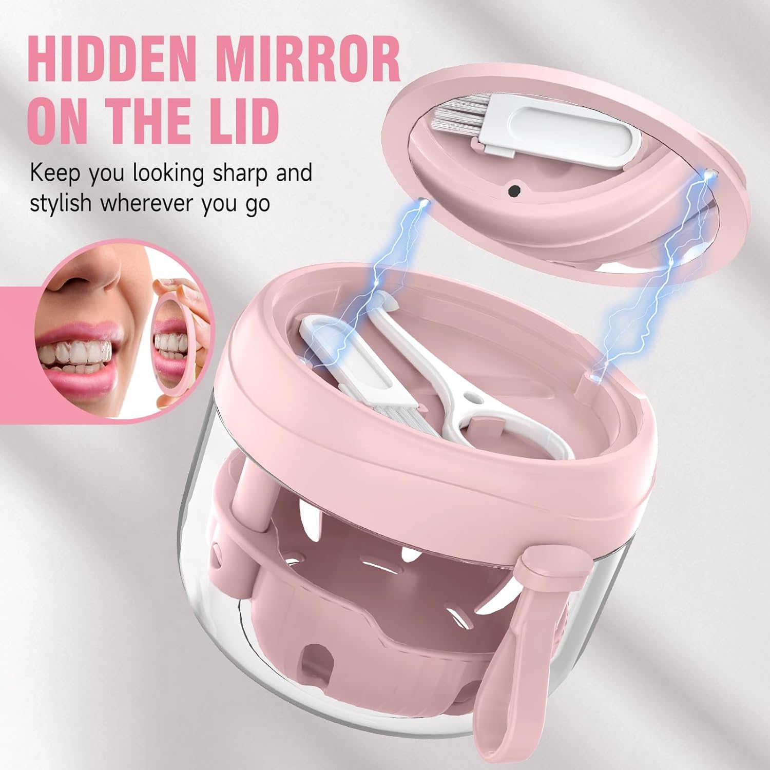 Denture Bath Box Cup, Leak Proof Denture Cup Kit Portable Retainer Case
