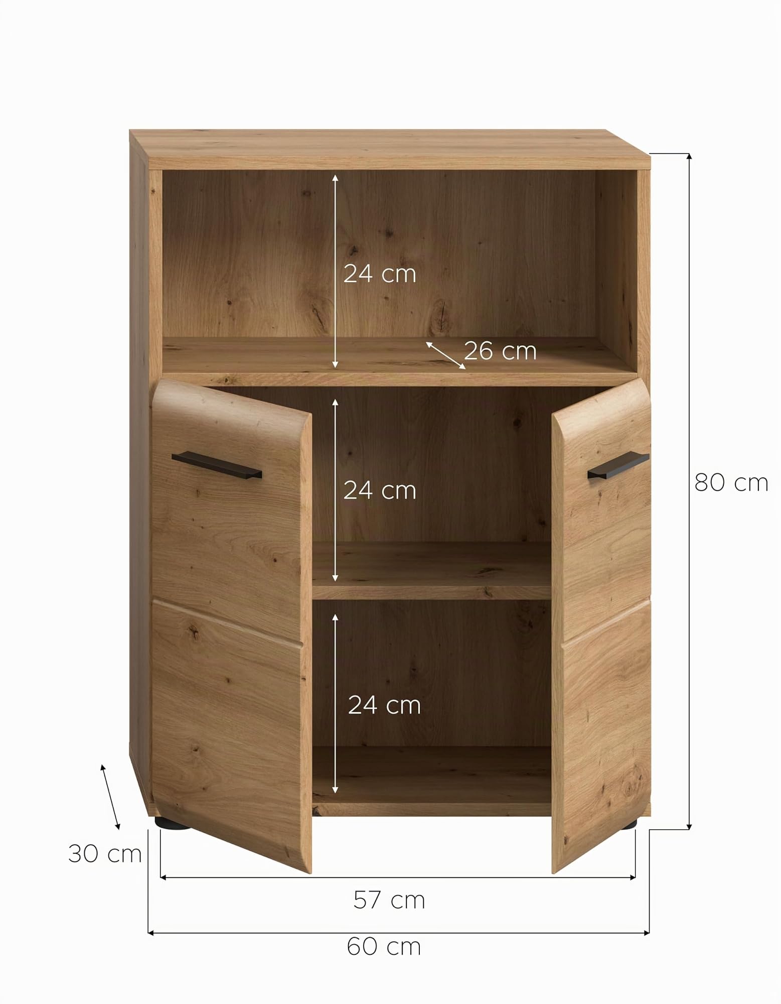 xonox.home – Standschrank breit Ice 60x80x30 cm in Korpus und Front Artisan Oak Nachbildung – Eleganter Badschrank Schrank in Holzoptik – großzügiger Stauraum – Bild 4