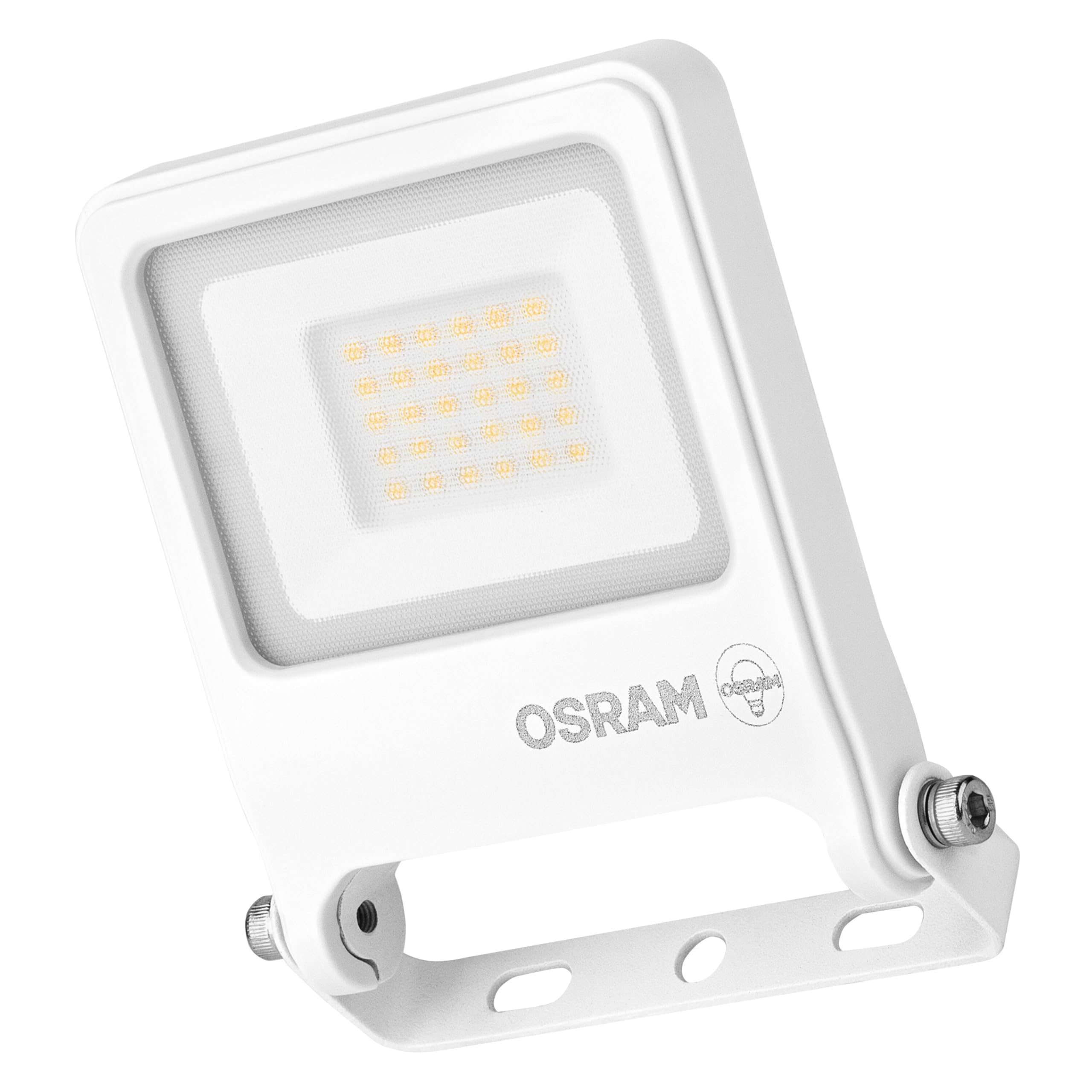 OSRAM Endura Flood PC 20W LED floodlight, 3000K Warm White, 1800 lumens, IP65 floodlight in White, Recycled Aluminum, 180° Swivel Bracket, White