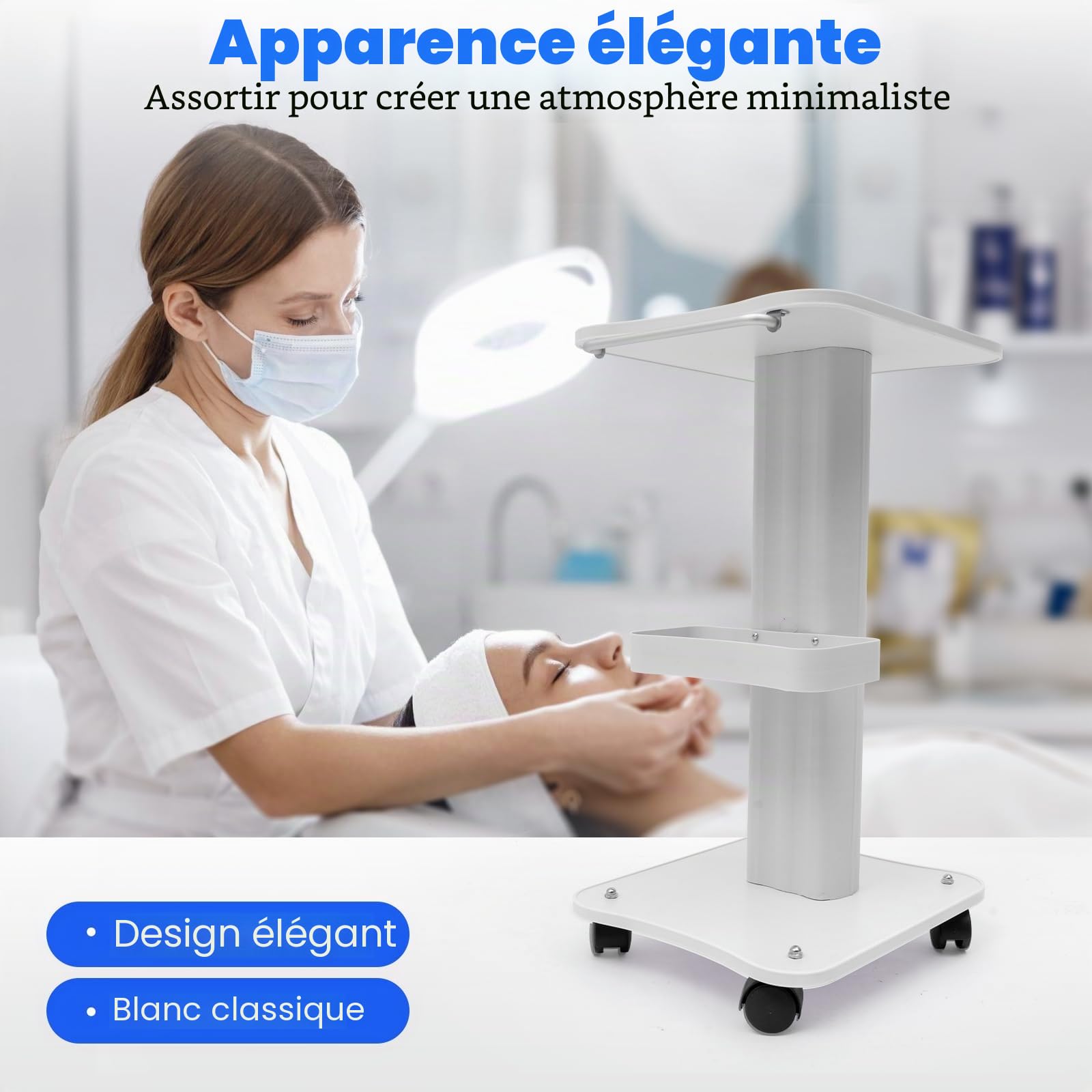 Beauté Chariot cosmétique - Chariot portable avec roulettes - Chariot multifonction pour salon de beauté - Avec compartiment de rangement - Roue de frein - Pour instruments de beauté, sanatorium