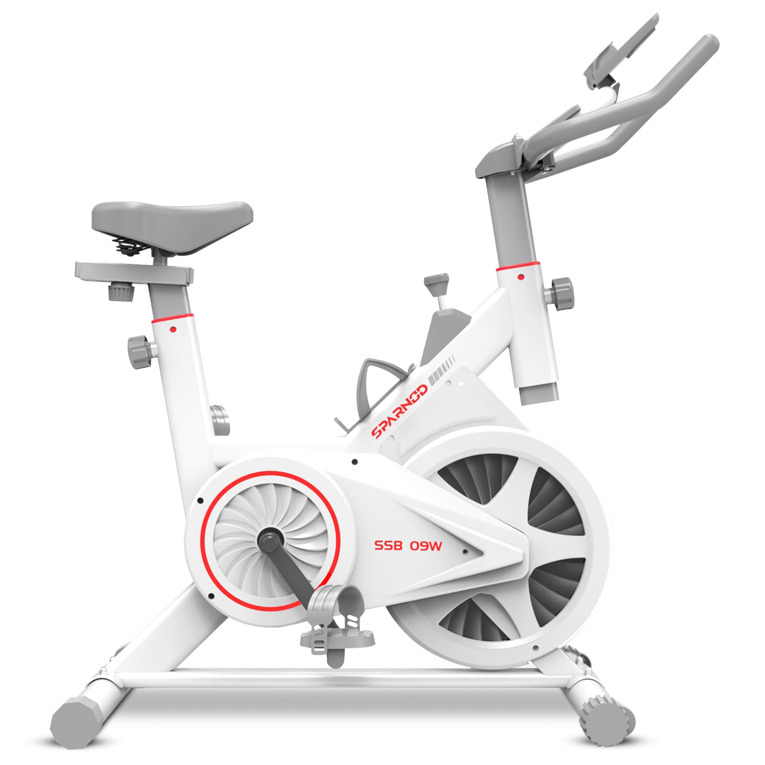 Sparnod Fitness SSB-09W Spin Bike for Home Workout with Belt Drive, 11KG Flywheel, Adjustable Seat & Handlebar, Friction Resistance, LCD Display, Tablet Holder, Max User Weight 110KG (SSB-09W White)