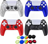 Vista 1 de Funda de silicona para PS5, funda de silicona para Playstation 5, protector antideslizante con 10 tapas de joysticks de pulgar (tipo L, rojo)