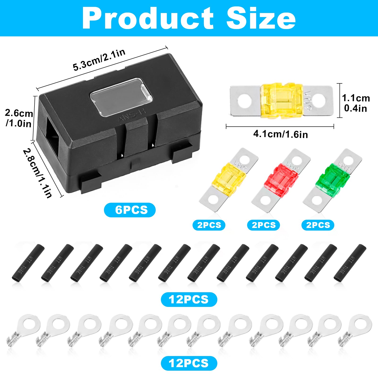 Portafusibili ANS Per Auto - Set Da 6 Pezzi, Per Fusibili Midi 40A-60A, Con Copertura - Foto 6