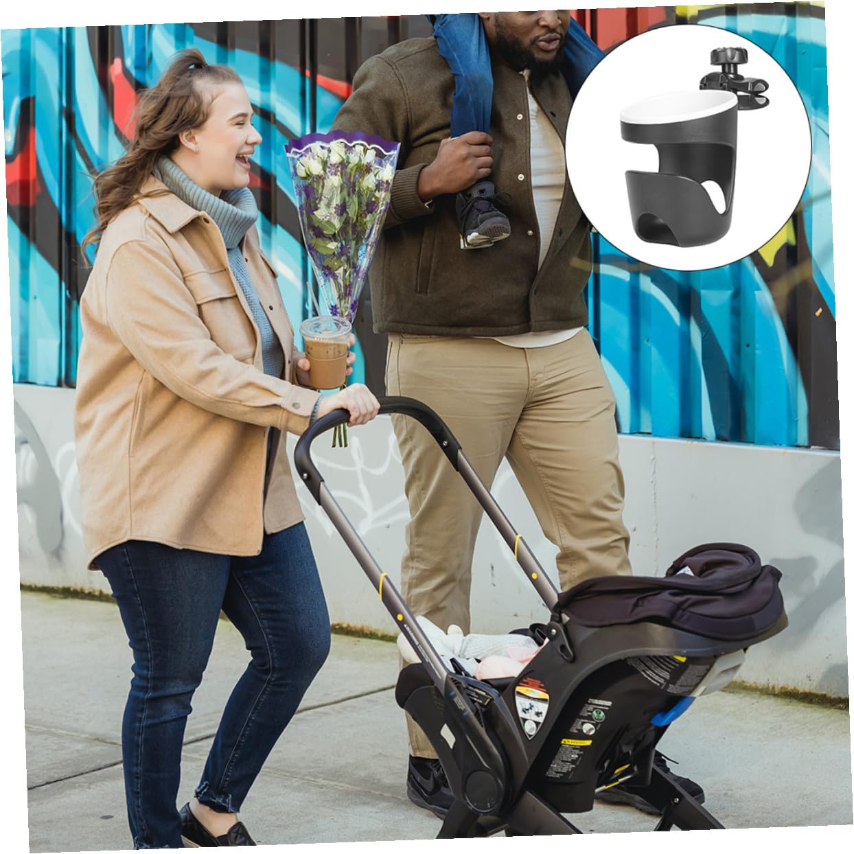 YARNOW 2 Pezzi Portabottiglie per Passeggini Nero Organizzatore per Bottigli Tazze Accessorio per Carrozzine Facile Trasportare