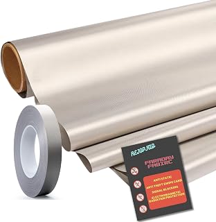 Faraday Fabric Nickel Copper Faraday Cloth 1 Yards(44 x 39Inch) Conductive Material + Faraday Tape(65FT x 0.5inch), Shielding Fabric Cloth