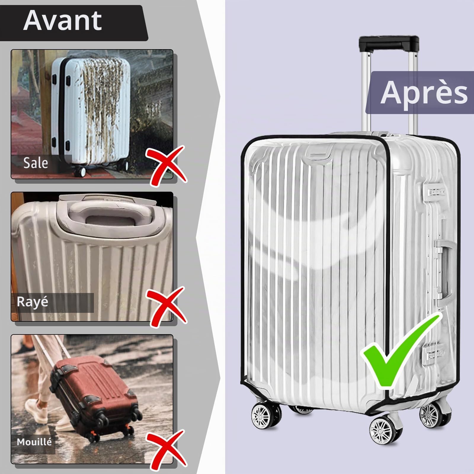 Yotako Housse de Protection en PVC Transparent pour Valise de 50,8 cm, 61 cm, 71,1 cm, 76,2 cm, Transparent, 71 cm, Housse de Bagage de Voyage Portable