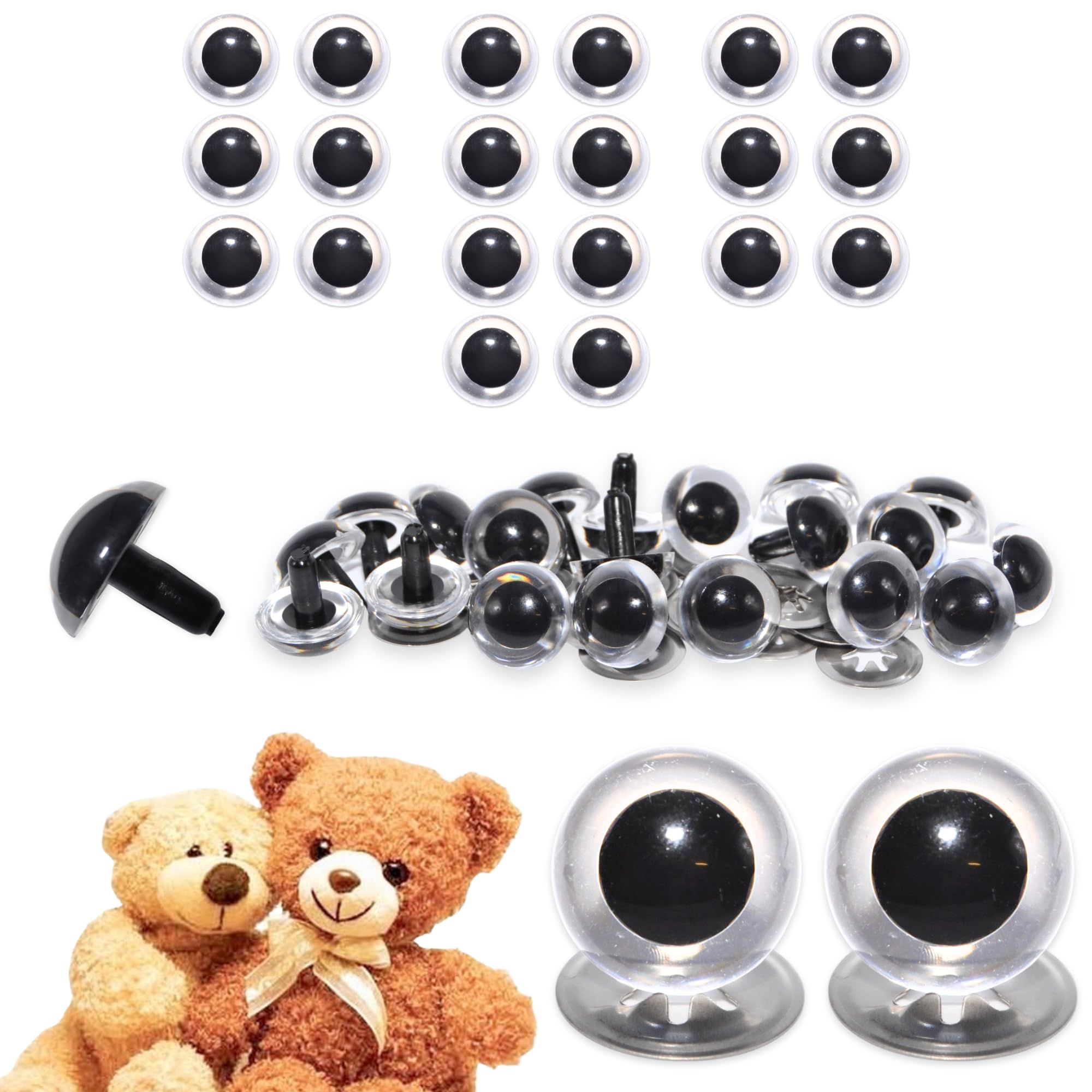 celloexpress 15mm Transparent Clear Crystal Eyes with Metal Backs - Safety Eyes for Soft Toy Teddy Bear Animal Making (Pack of 10 Pairs)