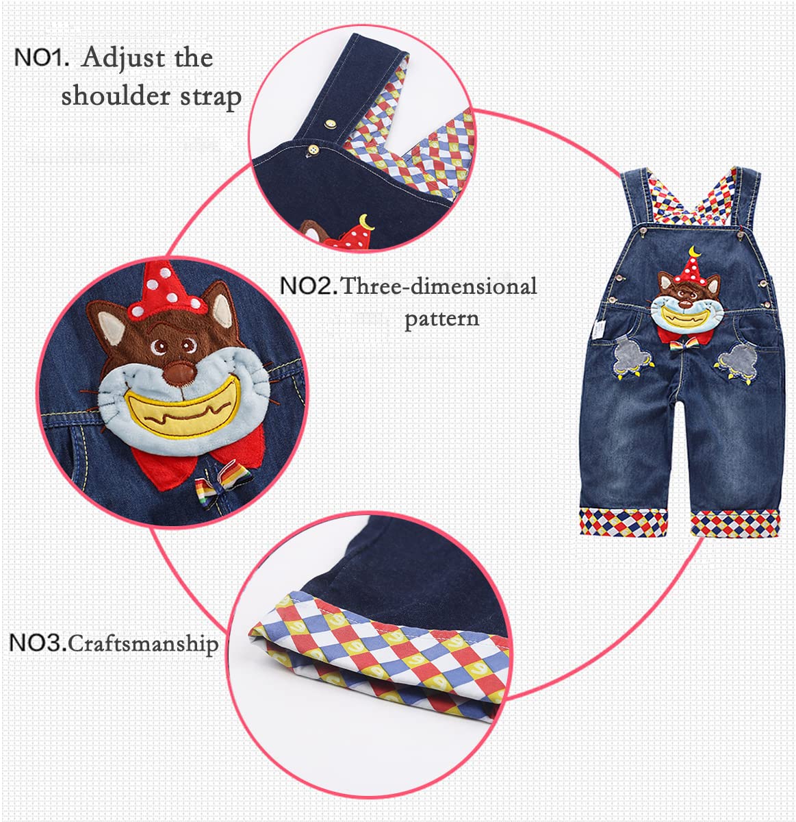 Niñas Peto Vaqueros Overalls Mono Pantalón Largo Ajustable con Animal Ajuste Holgado-Azul-sonreír Mapache -110
