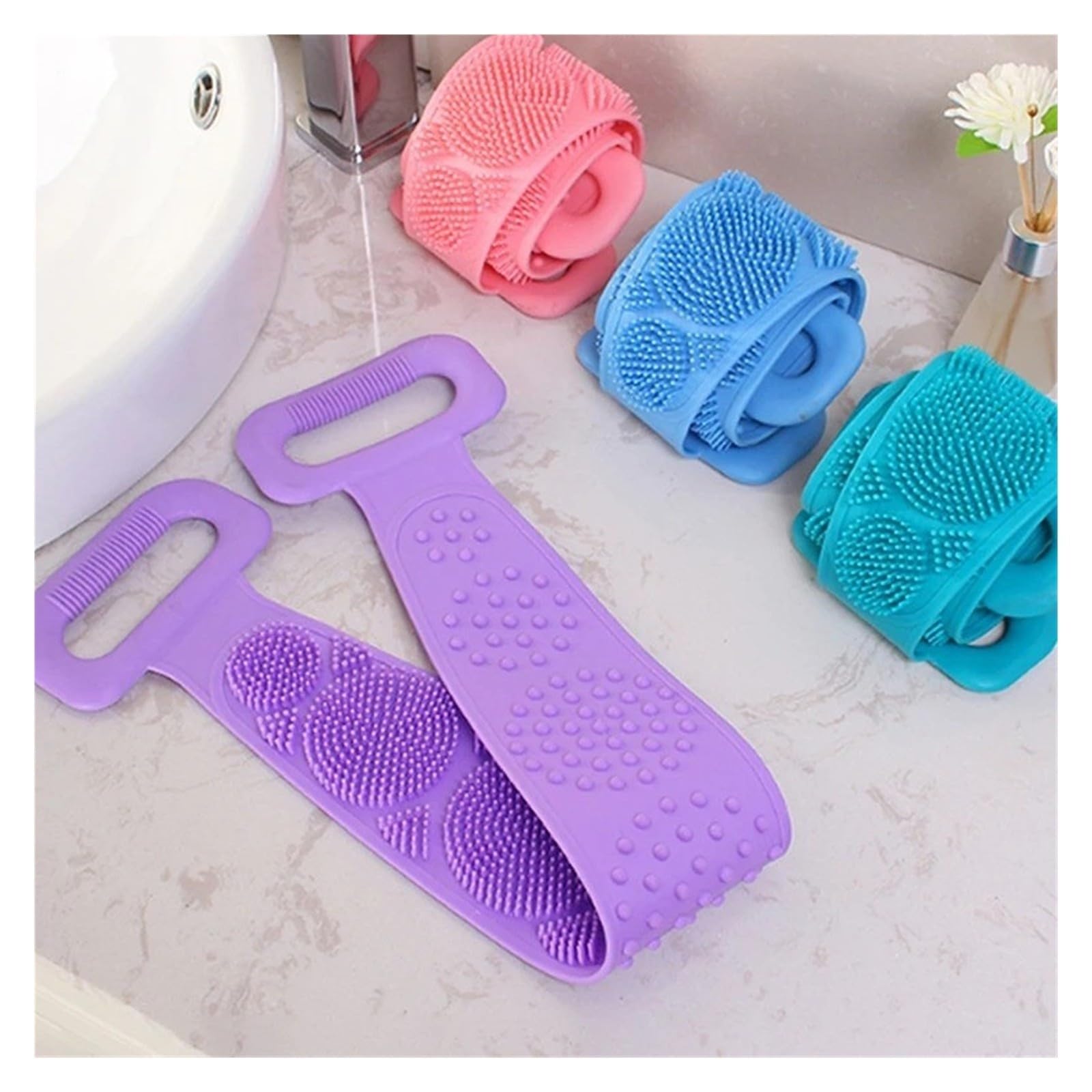 Silicone Back Brush Body Scrubber Exfoliating Bath Belt Clean Tool (azul)