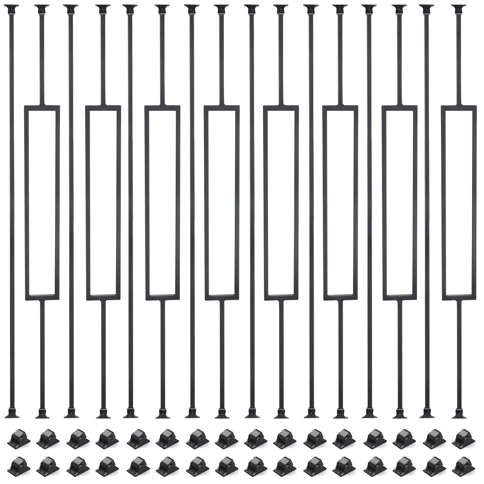 Photo 1 of 16 Pack Staircase Balusters, 1/2" x 43.8", Hollow Straight and Square Iron Balusters for Staircase Indoor?with 32 Adjustable Direction Swivel Shoes