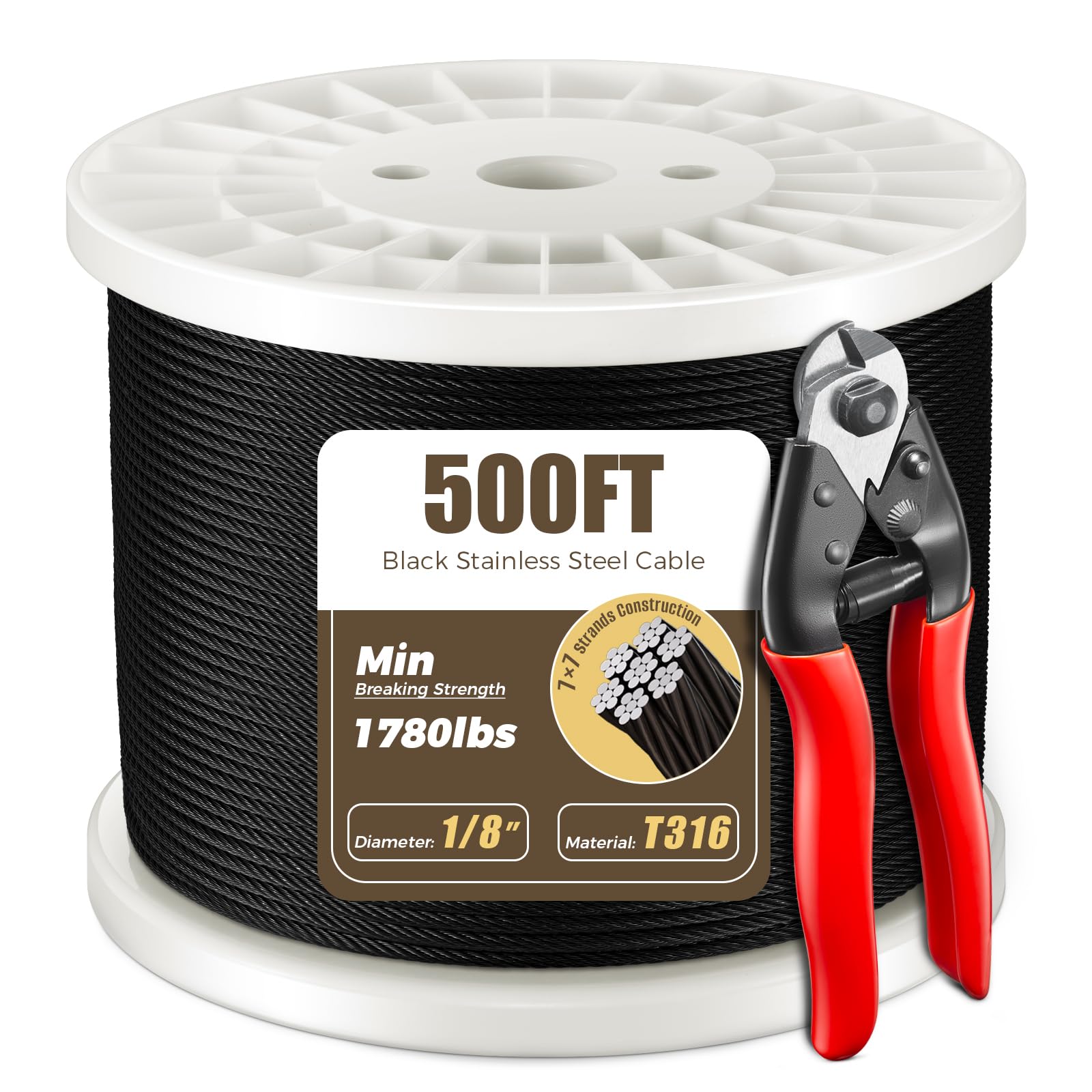 CKE 500FT 1/8" Stainless Steel Cable Wire Rope, T316 Stainless Steel Cable Railing Kits Cable Railing Hardware 7x7 Strand Construction Aircraft Wire Ro - View #9