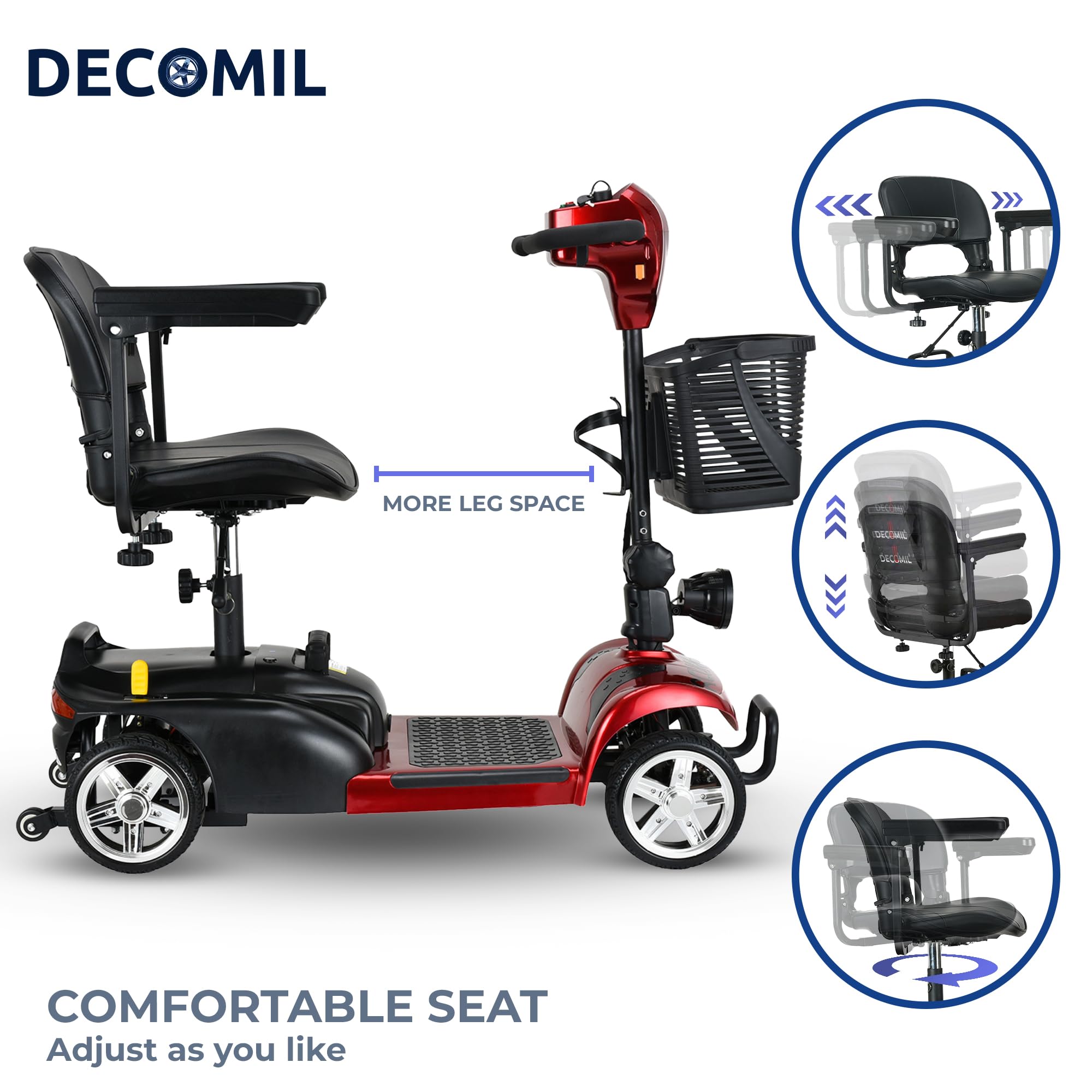 DECOMIL Portable Mobility Scooter for Seniors, Foldable Electric Powered Scooter. 300 LBS Capacity, Medical Travel Scooter for Adults, 4 Wheels, Lightweight(85 lbs)