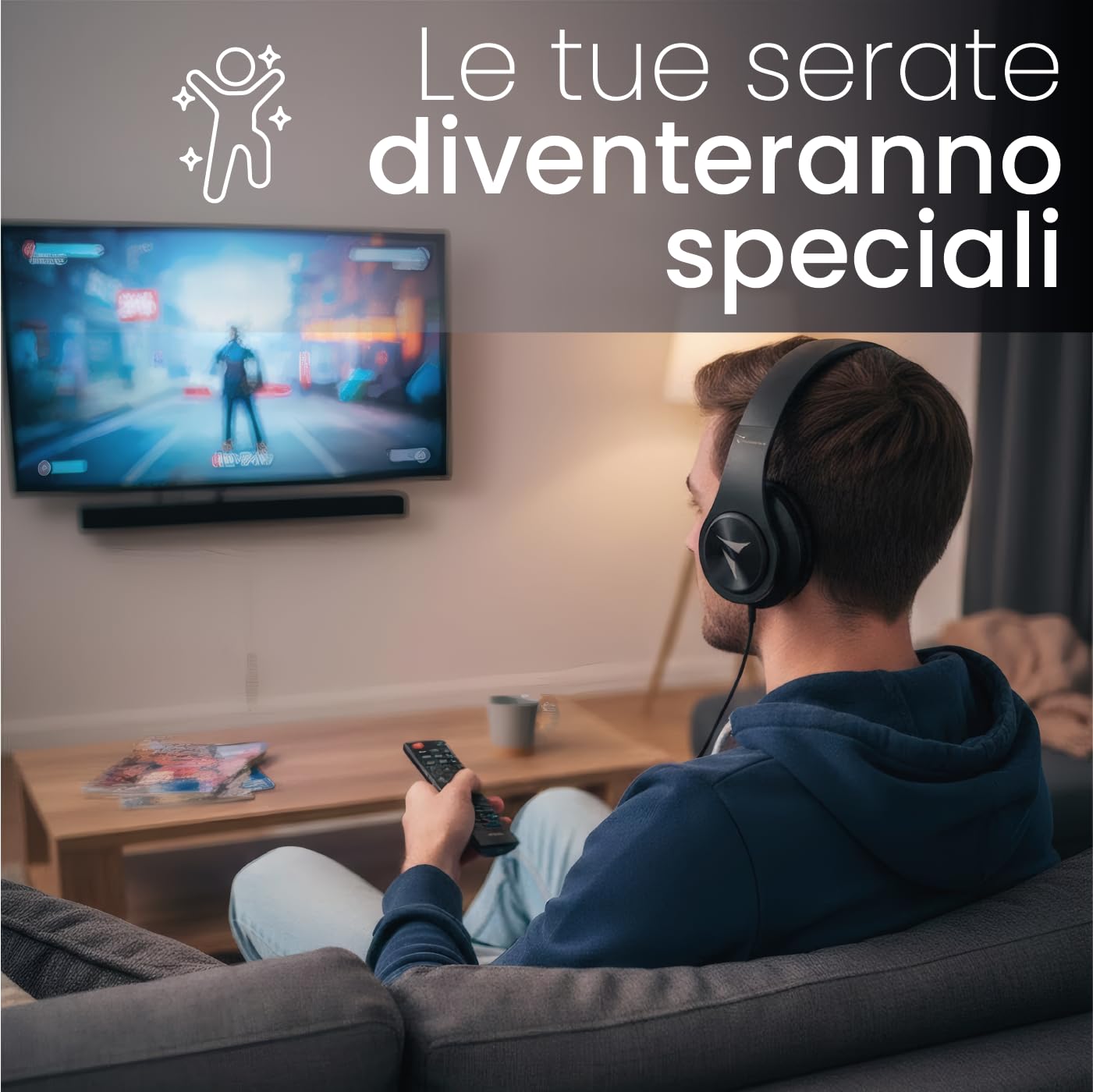 TECHMADE Cuffie Wireless per TV - Ricezione Fino a 30m - Facili da Configurare, Connessione UHF con Ricevitore - Include Adattatore e Cavo AUX, Ottico e Ricarica - Per Adulti, Anziani o Ipoudenti