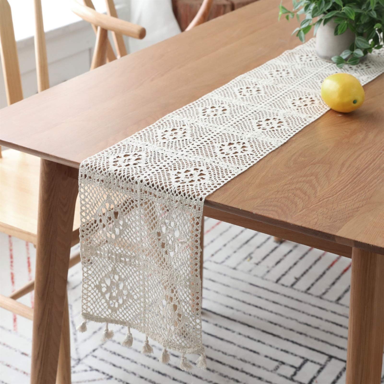 Elegante e lussuoso Runner da tavolo in pizzo for decorazioni di Partito Runner da tavolo beige Tovaglia rettangolare in pizzo all'uncinetto Elegante tovaglia a rete cava for decorazioni di Partito ru