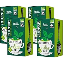 CUPPER Tè Verde Biologico Fairtrade, Gusto Delicato e Raffinato, Tè Verde da Agricoltura Biologica, Filtri 100% Biodegradabili, 4 Confezioni da 20 bustine di tè, Totale 80 bustine