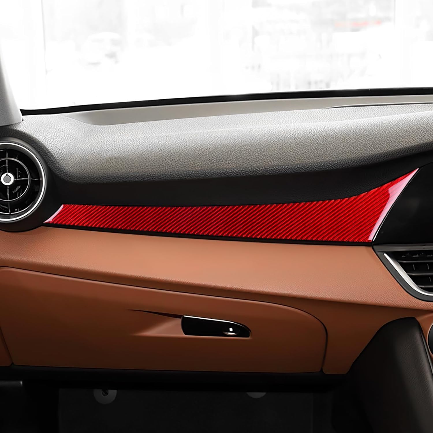 Passenger Dashboard Trim Decor Strip Car Interior Panel Real Carbon Fiber for Alfa Romeo Giulia(2015-2024), Front of Seat Frame Protect Decal Stickers Accessories, Red