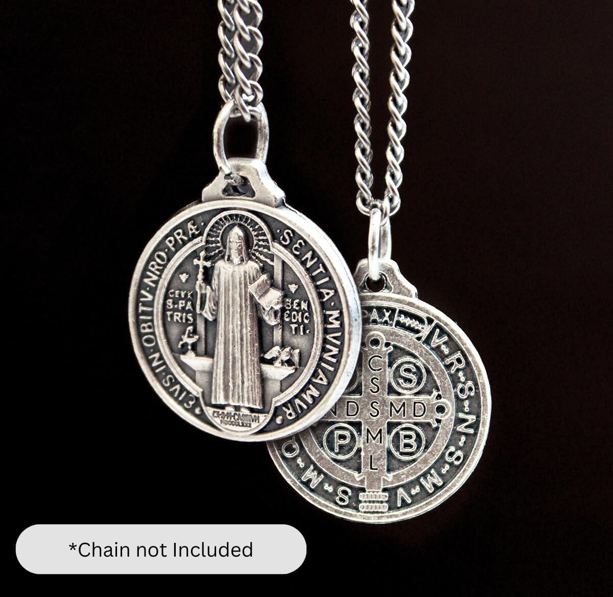 Caritas et Fides Bulk Pack of 100 - St. Benedict Medal Pendant - 3/4 Inch Round Silver Oxidized St. Benedict Medals for Necklace, Medals for Jewelry Catholic, Made in Italy - Image 5
