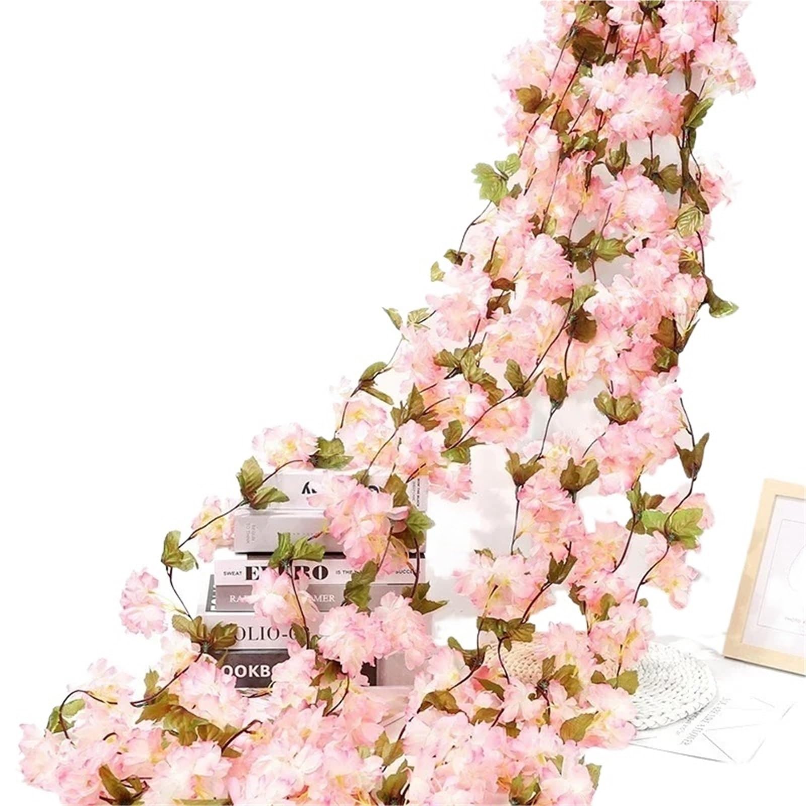 LXLAEOANG Artificial Flowers 2.3m Flower Garland Artificial String With Leaves Silk Sakura Cherry Blossom Ivy Vine For Home Garden Wedding Arch Decor
