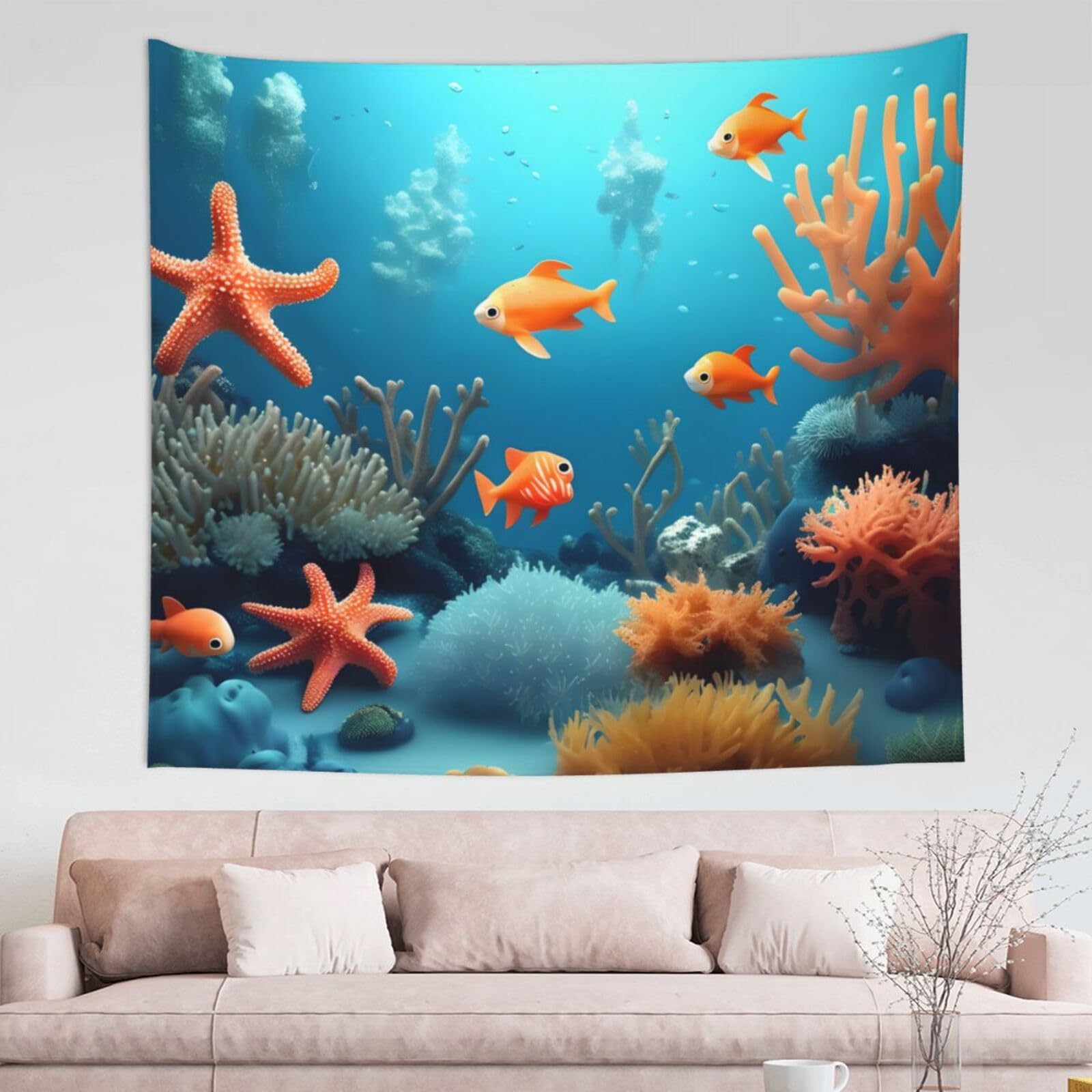 Tapisserie poisson corail TYUMH : décoration murale lavable pour studio - 8