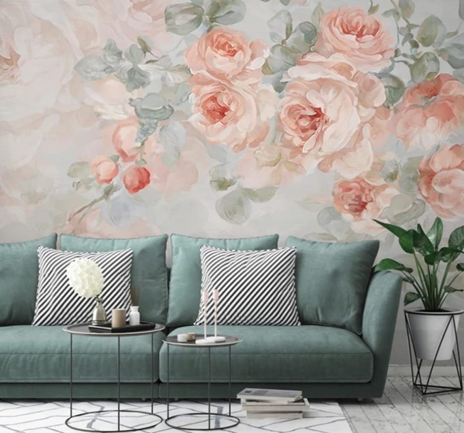 XLMING Hand Drawn Cosy Beautiful Pink Roses 3D Wallpaper Luxury Home Dining Decor Paste Sofa Living Room The Wall for Bedroom Mural-150cm×105cm