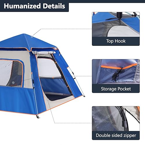 Miniatura 5 de Tienda de campaña para 4 personas, tienda de campaña con un solo toque, tienda de campaña emergente, domo familiar, impermeable, para mochileros,