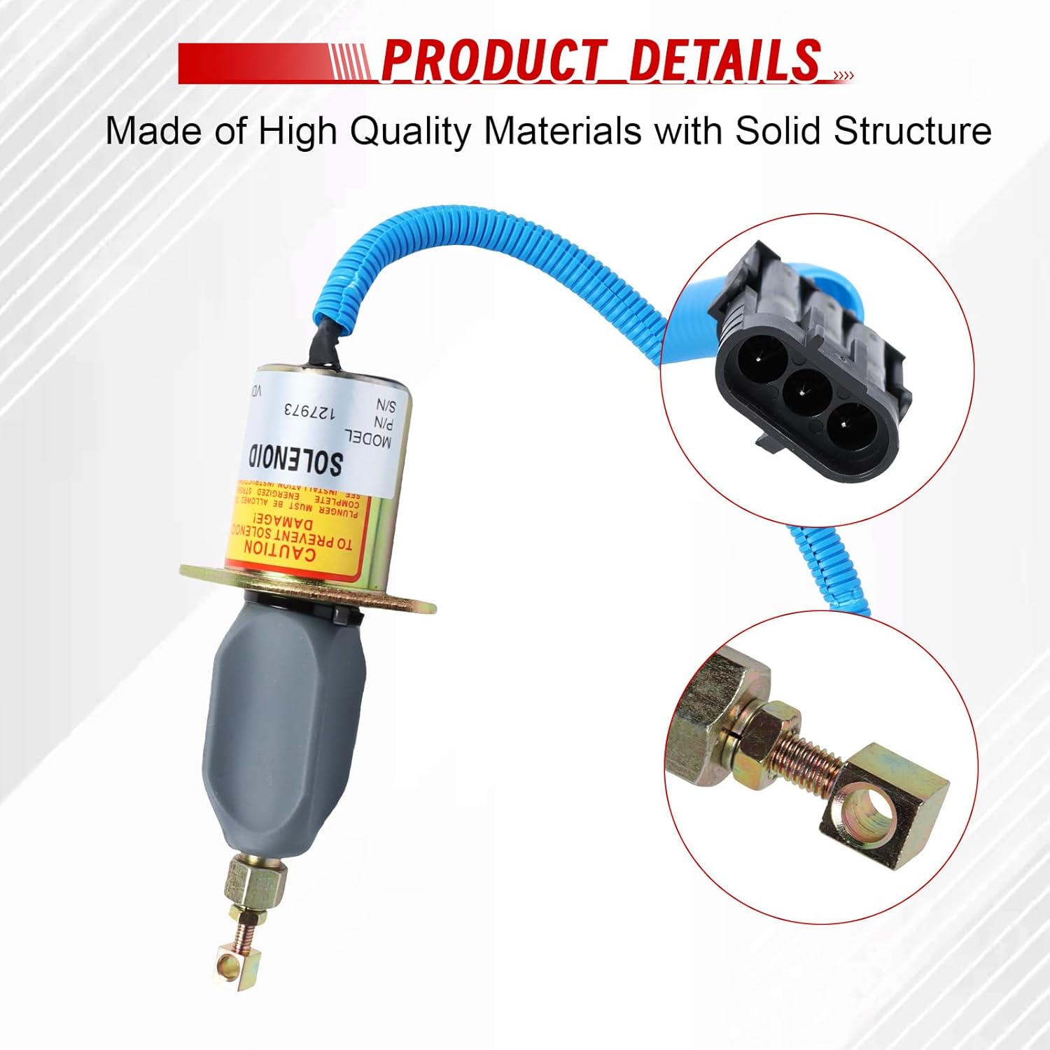 Shut Off Solenoid, 1pc Fuel Stop Solenoid 127973 1751ES-12A6UC3B1S5 1700-1506 Replacement for Kubota Engine V2203 for Gehl Skid Steer Loader SL4625 4625SX 4625DX