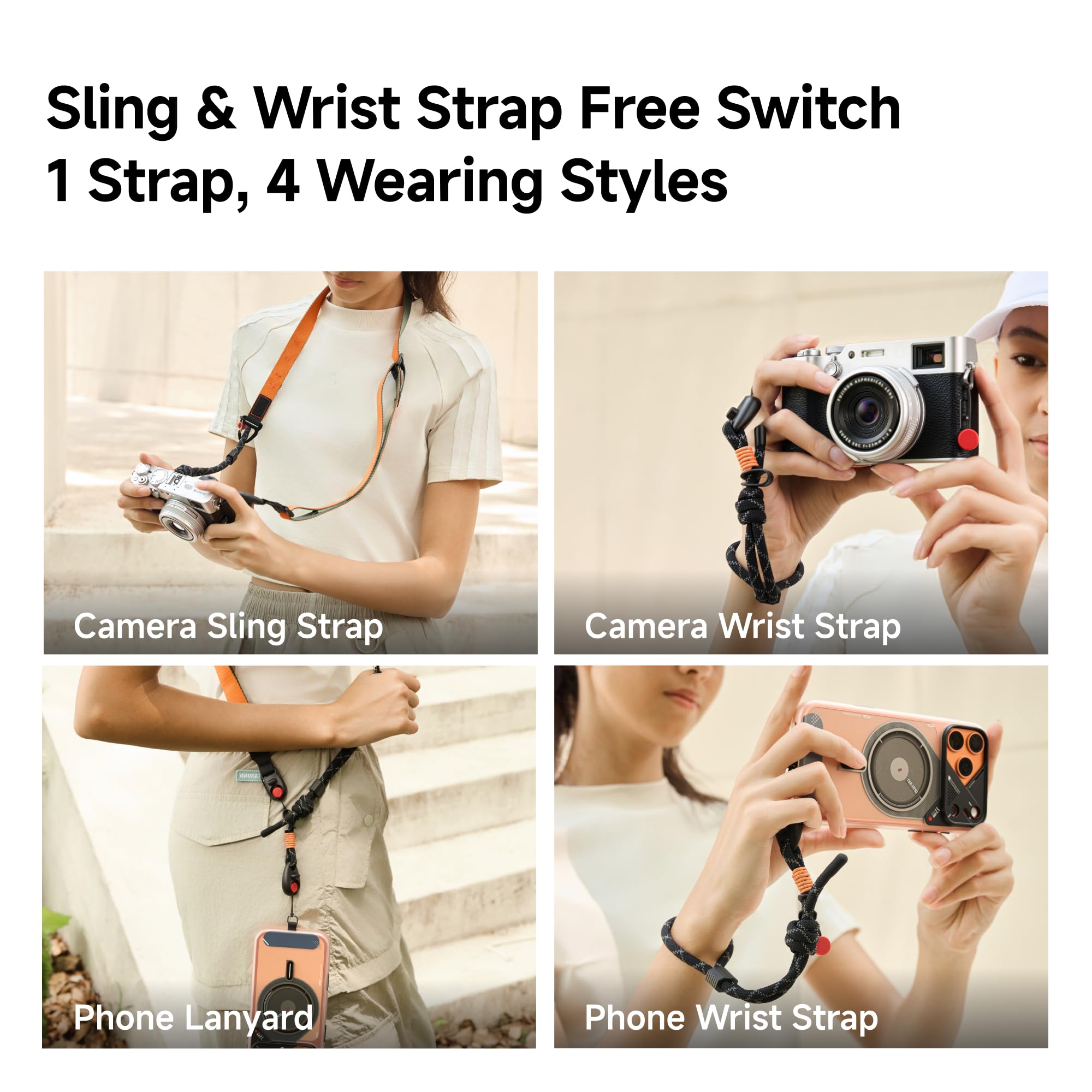 VSGO Urban Slim 2-in-1 Cinghie per fotocamera | Rilascio rapido, anti-torsione, comoda imbracatura in nylon, adatta per DSLR, mirrorless, telefono, action camera