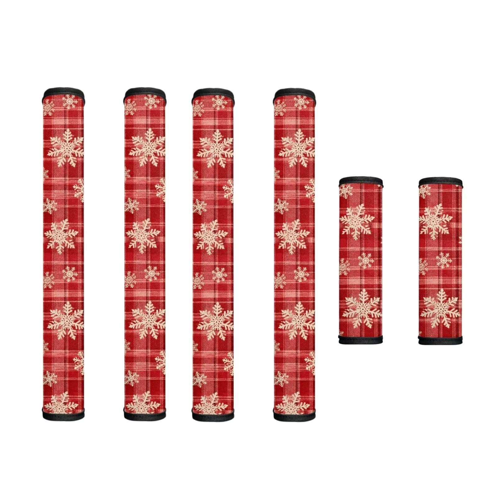 Fridge Door Handle Covers Set of 6 Kitchen Appliance Decor Handles Glove Anti-Slip Protectors Christmas Refrigerator Decor Accessories, Christmas Plaid Snowflake Red