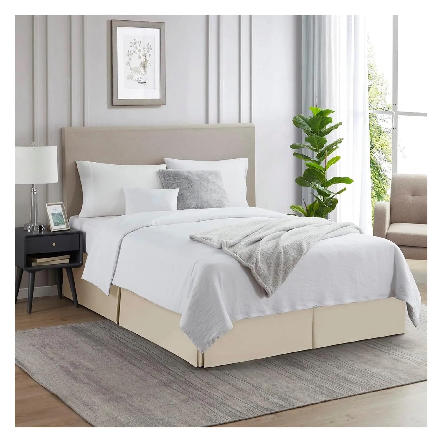 Coprirete plissettata su misura in tessuto resistente al restringimento e allo sbiadimento, altezza 35,6 cm (senza piattaforma) (bianco, 180 x 200 x 35 cm)