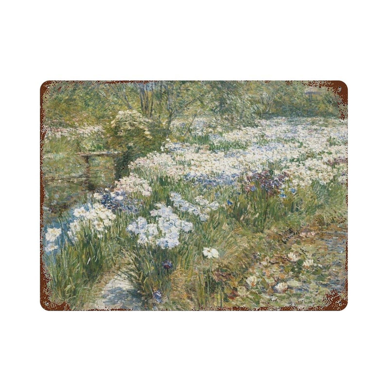 xiaoxiaoshen Wildflower Field Impressionist Oil Painting Vintage Blue And White Wildflowers Wall Decor Art Metal Tin Poster Modern Home Decor Art Home Bar Shop Decorations Vintage Sign 30x40cm