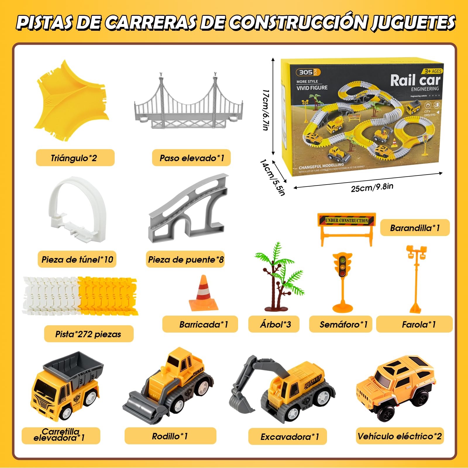 PATEMZON Juego de Pistas de Carreras para Niños, Pista de Coches de Carreras con 6 Coches, Flexible Juego De Carrera con Tren Eléctrico, Construcción Juguetes, Regalos para Niños De 3+ Años