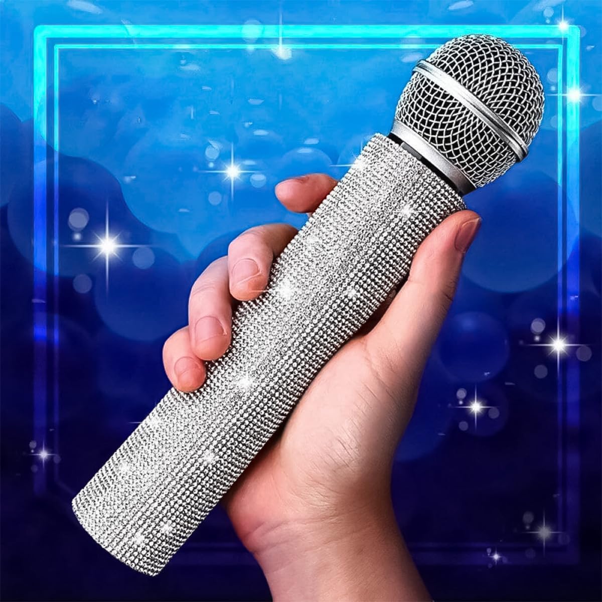 Housse de Poignée en Cristal Argenté pour Microphone sans Fil Universel - Shine on Tour et Performance