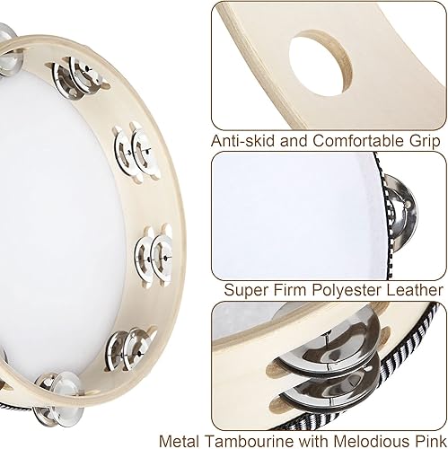 Miniatura 4 de Paquete de 3 panderetas de mano (pandereta de madera (paquete de 2)