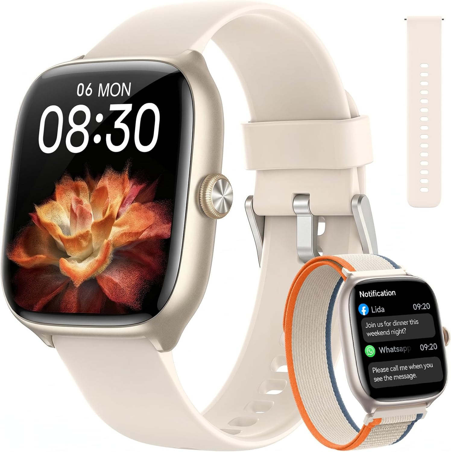 Smart Watch for Women Men Android & iPhone [40mm 3 Bands, Light Khaki]