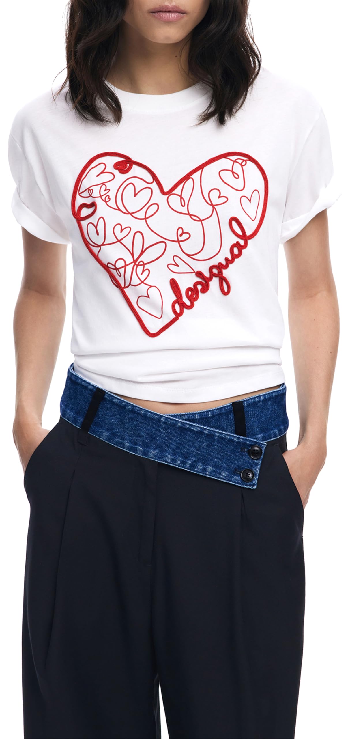 DESIGUAL T-SHIRT MANICHE CORTE DONNA BIANCO