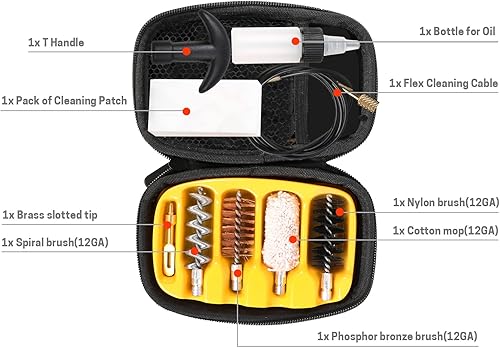Miniatura 2 de BoreKare Kit de limpieza de escopeta de calibre 12  Cable de limpieza flexible, bronce fósforo, cepillos de espiral de nailon y acero, mopa de