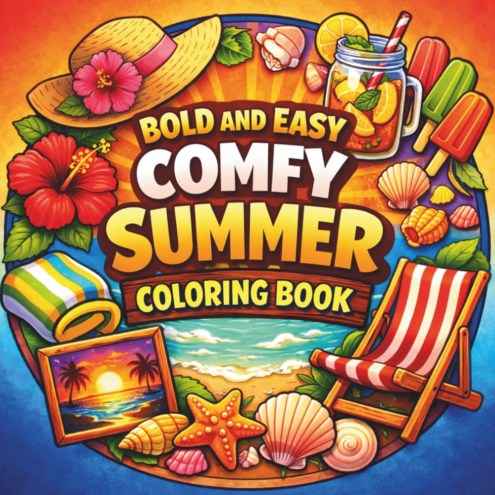 Bold and Easy Comfy Summer Coloring Book: Relaxing Summer Coloring Book for Kids, Teens and Adults | Easy Beach, Vacation, Tropical and Cozy Scenes for Stress Relief and a Perfect Summer Gift
