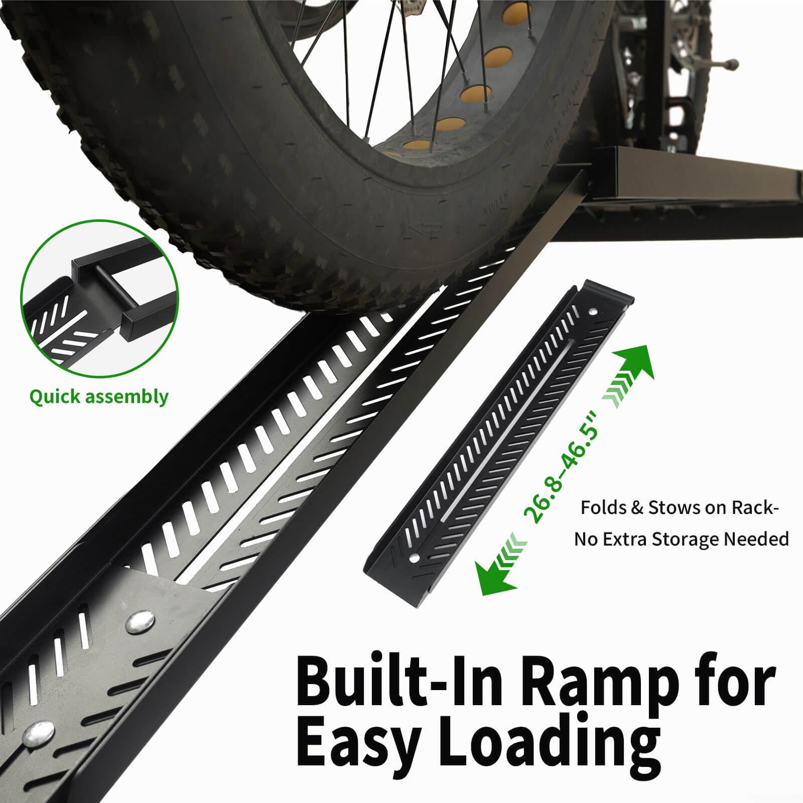 Supporto per gancio di traino con rampa per 2 biciclette, piattaforma per bici elettrica per pneumatici fino a 99,8 kg, pieghevole e inclinabile, per SUV, camion, camper, ricevitore da 5,1 cm