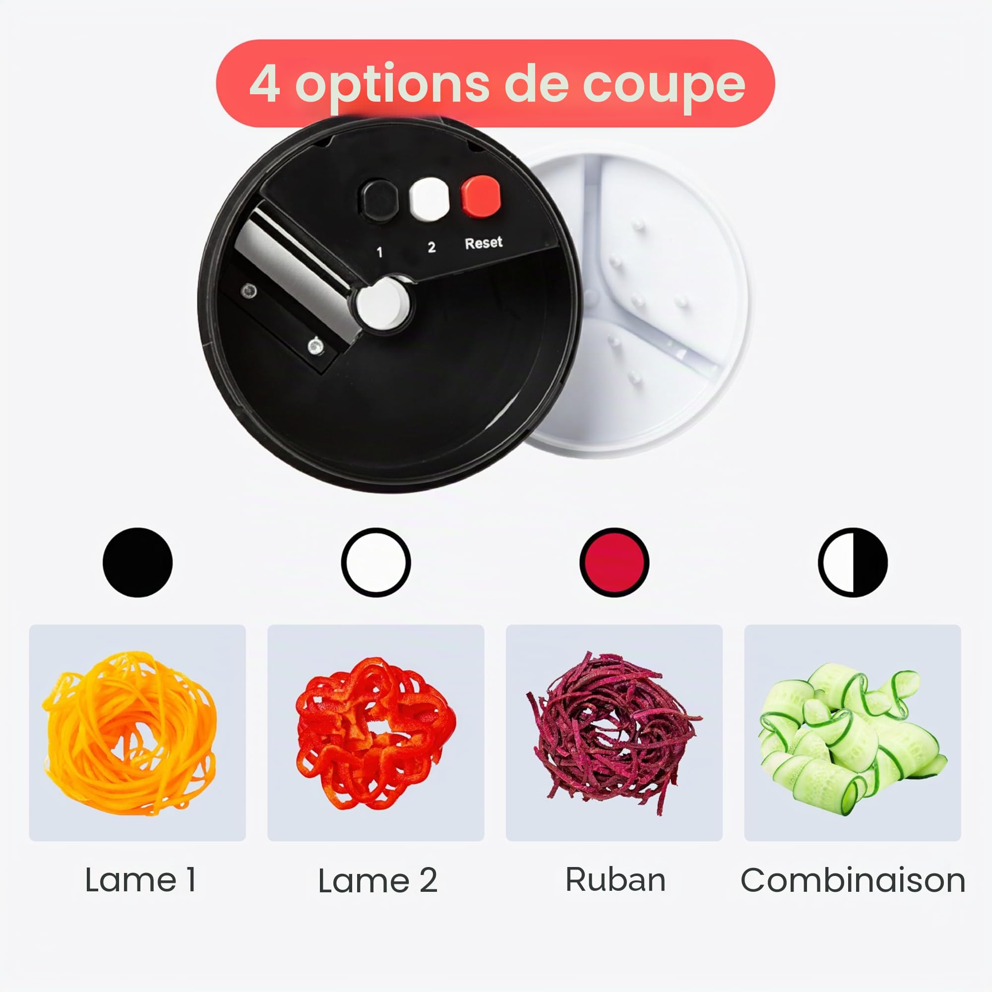 Spiraliseur de Légumes Manuel Multifonction 4-en-1 - Coupe Légumes Spirale pour Tagliatelles Courgette Carotte Concombre