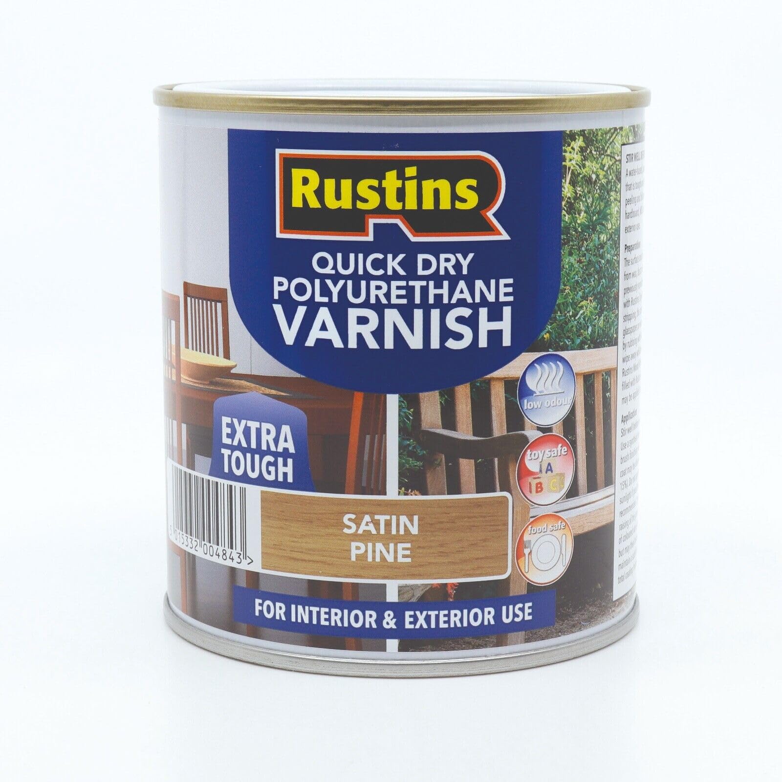 RustinsQuick Dry Poly Varnish Satin Pine 2,5ltr -Tough, Water-Based Clear Finish in Gloss, Matt or Satin; Durable Protection for Interior Wood, Furniture and Floors