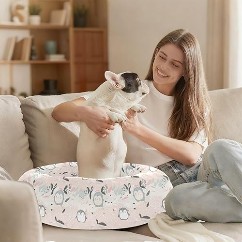 Miniatura 6 de KLL Cama de gato con diseño de pingüino gris de dibujos animados, cálida y acogedora cama para gatos y gatos, cama para mascotas de tamaño extra