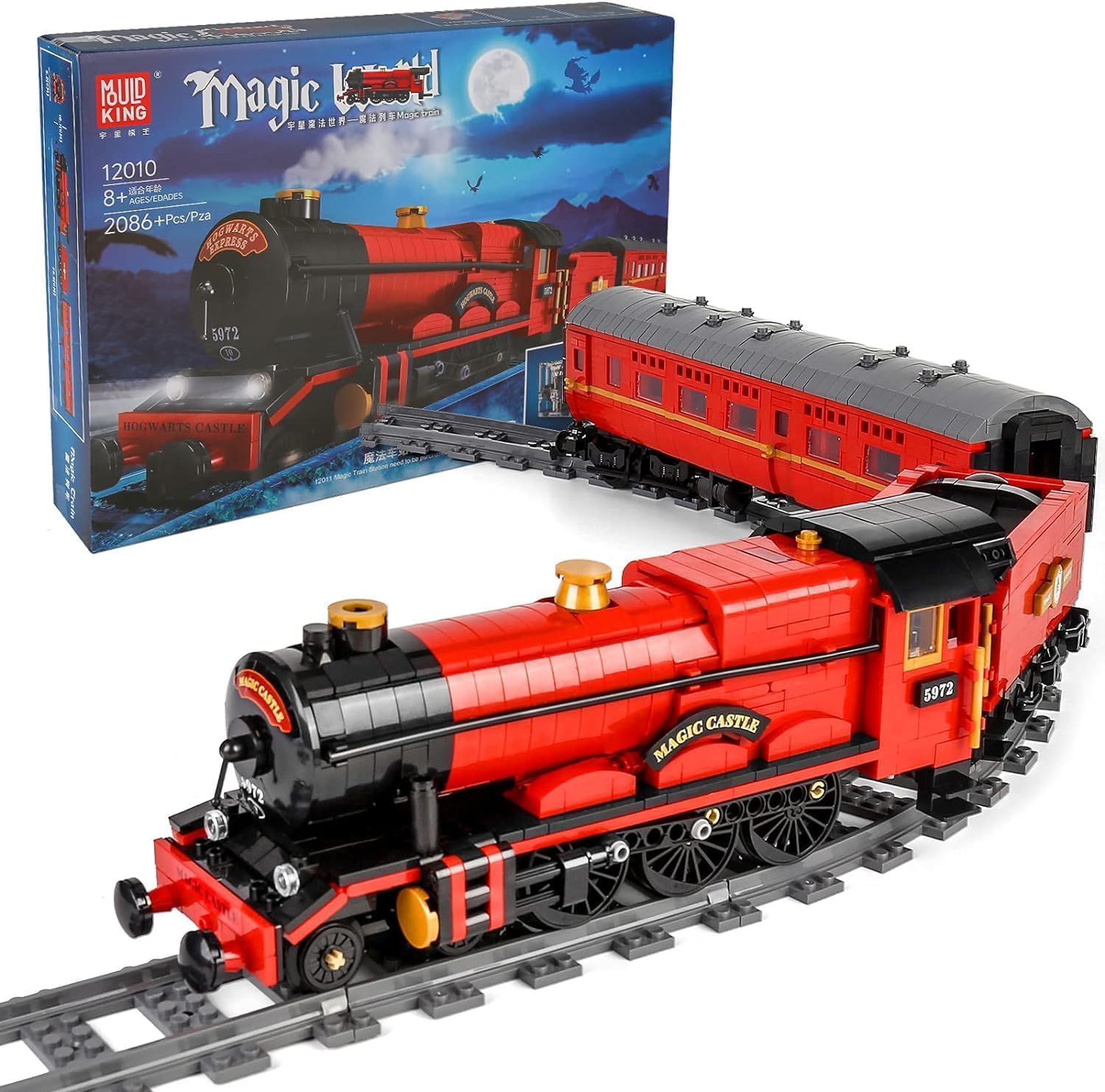 Mould King World Train Building Kit, 2.4G Remote Control and App Dual Control Train Toys, Magic World Series Trains Model Kit, 2086pcs STEM Engineering Toys for Kids